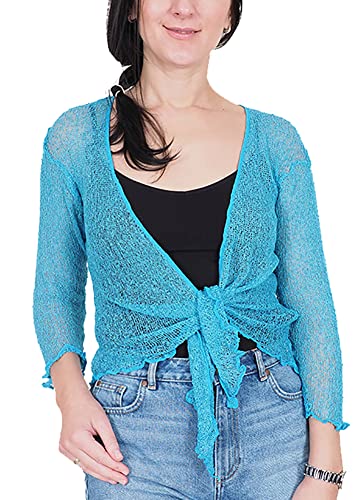 Mimosa Damen gehäkelter Bolero offener Cardigan Glitzer oder einfarbige super Dehnbare Spitzen-Fischnetz-Strickjacke Normal und Übergröße von Mimosa