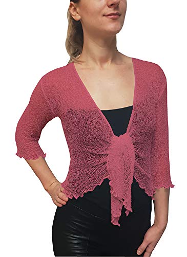 Mimosa Damen Crochet Strecken Fisch-Netz Boleroshrug Mutterschaft Krawatte an der Taille Cardigan (Eine Größe passt DE 48-54, Rose) von Mimosa