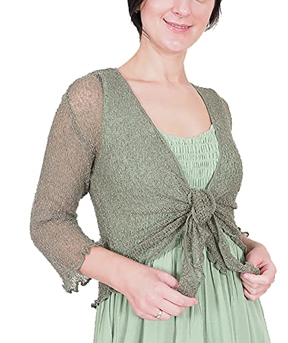 Mimosa Damen gehäkelter Bolero offener Cardigan Glitzer oder einfarbige super Dehnbare Spitzen-Fischnetz-Strickjacke Normal und Übergröße von Mimosa