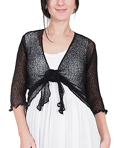 Mimosa Damen Große Größen Crochet Strecken Fisch-Netz Boleroshrug Mutterschaft Krawatte an der Taille Cardigan (One Size, Black) von Mimosa
