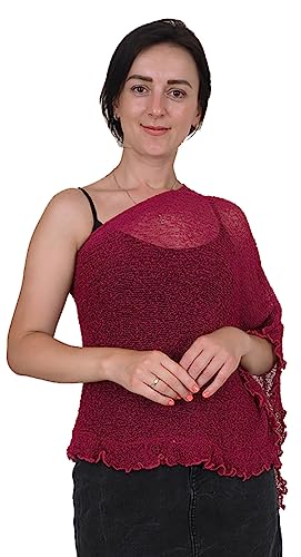 Mimosa Damen Poncho, Stretch, Spitze, Fischnetz, Bali, gehäkelt, Fledermausärmel, Rüschen, klein, magenta, One size von Mimosa