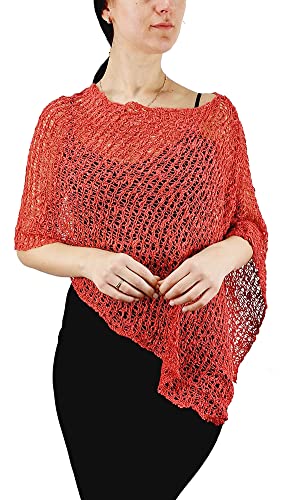 MIMOSA Damen Poncho im Popcorn-Stil, einfarbig, Stretch, Fischnetz, gehäkelt, Fledermausärmel, klein, zimt, One size von Mimosa