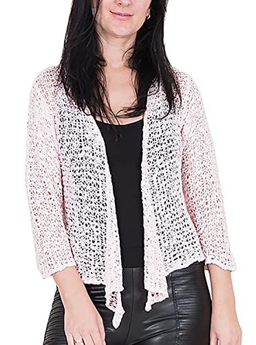 Mimosa Damen Popcorn Stil häkeln einfache elastische Netzkrawatte an der Taille Bolero Shrug Open Cardigan (One Size, Baby Pink) von Mimosa