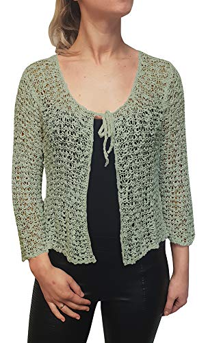 Mimosa Damen Popcorn Stil häkeln einfache elastische Netzkrawatte an der Taille Bolero Shrug Open Cardigan (One Size, Pebble Strickjacke) von Mimosa