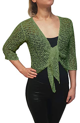 Mimosa Damen Popcorn Stil häkeln einfache elastische Netzkrawatte an der Taille Bolero Shrug Open Cardigan (One Size, Sage Green) von Mimosa