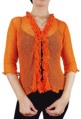 Mimosa Damen Rüschen Cardigan Binden Häkeln Plain Stretch Fischnetz Bolero Orange von Mimosa