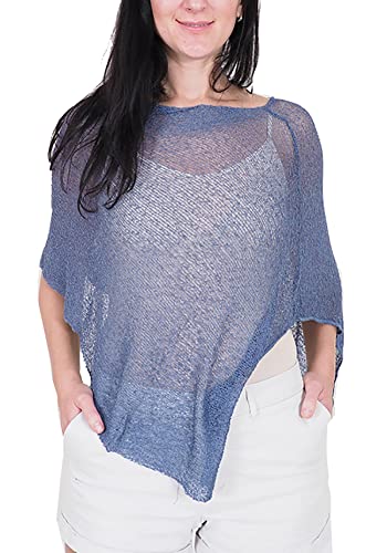 Mimosa Damen Schlichtes Stretch-Fischnetz häkeln Fledermaus Kleiner Poncho (One Size, Denim Blue) von Mimosa