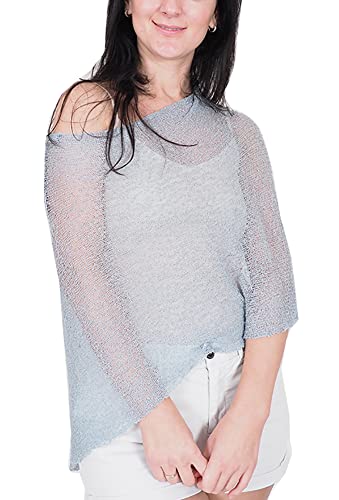 Mimosa Damen Schlichtes Stretch-Fischnetz häkeln Fledermaus Kleiner Poncho (One Size, Grey) von Mimosa