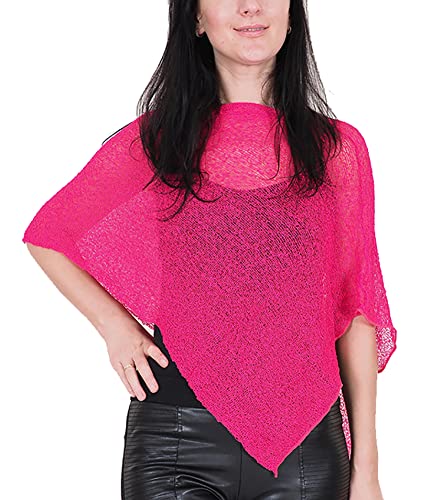 Mimosa Damen Schlichtes Stretch-Fischnetz häkeln Fledermaus Kleiner Poncho (One Size, Hot Pink) von Mimosa