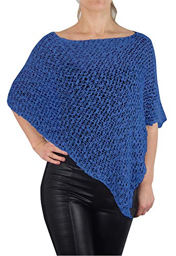 Mimosa Damen Schlichtes Stretch-Fischnetz häkeln Fledermaus Kleiner Poncho (One Size, Mid Blue) von Mimosa