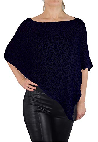 Mimosa Damen Schlichtes Stretch-Fischnetz häkeln Fledermaus Kleiner Poncho (One Size, Navy) von Mimosa