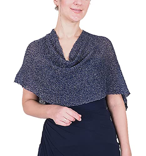 Mimosa Damen Schlichtes Stretch-Fischnetz häkeln Fledermaus Kleiner Poncho (One Size, Navy Silver) von Mimosa