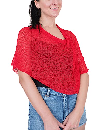 Mimosa Damen Schlichtes Stretch-Fischnetz häkeln Fledermaus Kleiner Poncho (One Size, Red) von Mimosa