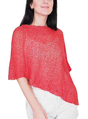 Mimosa Damen Schlichtes Stretch-Fischnetz häkeln Fledermaus Kleiner Poncho (One Size, Red Gold) von Mimosa