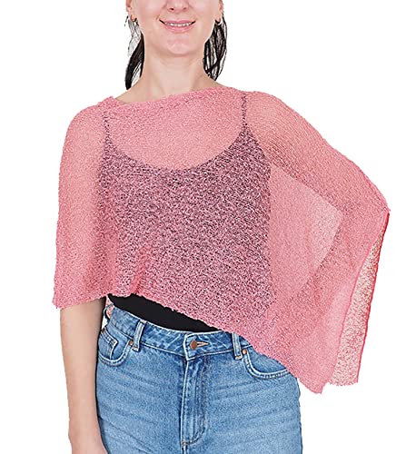 Mimosa Damen Schlichtes Stretch-Fischnetz häkeln Fledermaus Kleiner Poncho (One Size, Rose) von Mimosa