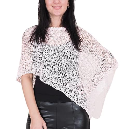 Mimosa Damen Schlichtes Stretch-Fischnetz häkeln Fledermaus Kleiner Poncho im Popcorn-Stil Stricken (One Size, Baby Pink) von Mimosa