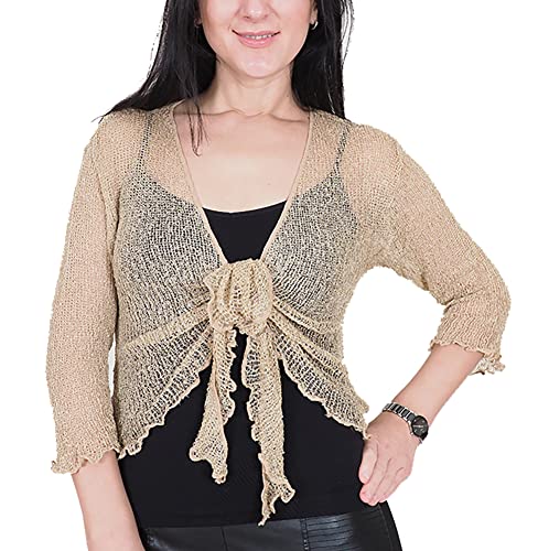 Mimosa Damen gehäkelter Bolero offener Cardigan Glitzer oder einfarbige super Dehnbare Spitzen-Fischnetz-Strickjacke Normal und Übergröße von Mimosa