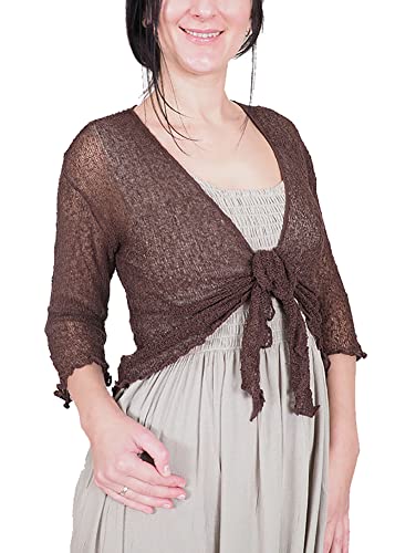 Mimosa Damen Große Größen Crochet Strecken Fisch-Netz Boleroshrug Mutterschaft Krawatte an der Taille Cardigan (One Size, Chocolate Brown) von Mimosa