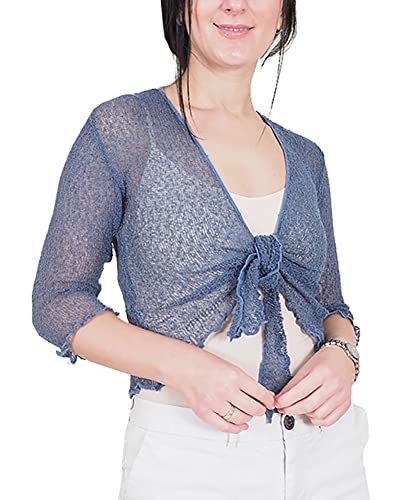 Mimosa Damen Große Größen Crochet Strecken Fisch-Netz Boleroshrug Mutterschaft Krawatte an der Taille Cardigan (One Size, Denim Blue) von Mimosa