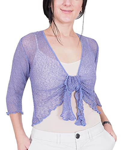 Mimosa Damen Große Größen Crochet Strecken Fisch-Netz Boleroshrug Mutterschaft Krawatte an der Taille Cardigan (One Size, Wisteria) von Mimosa