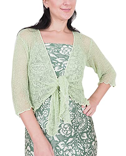 Mimosa Damen gehäkelter Bolero offener Cardigan Glitzer oder einfarbige super Dehnbare Spitzen-Fischnetz-Strickjacke Normal und Übergröße von Mimosa