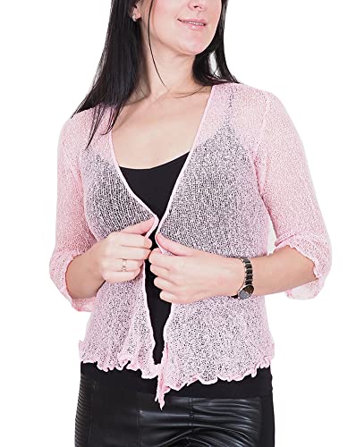 Mimosa Damen gehäkelter Bolero offener Cardigan Glitzer oder einfarbige super Dehnbare Spitzen-Fischnetz-Strickjacke Normal und Übergröße von Mimosa
