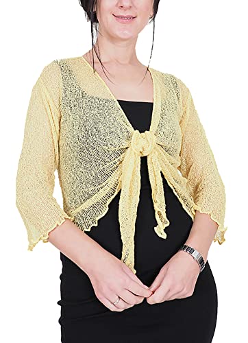 Mimosa Damen gehäkelter Bolero offener Cardigan Glitzer oder einfarbige super Dehnbare Spitzen-Fischnetz-Strickjacke Normal und Übergröße von Mimosa