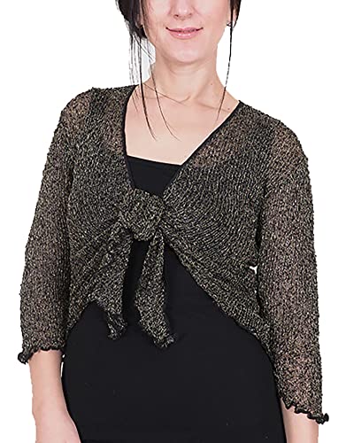 Mimosa Damen gehäkelter Bolero offener Cardigan Glitzer oder einfarbige super Dehnbare Spitzen-Fischnetz-Strickjacke Normal und Übergröße von Mimosa