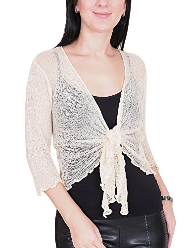 Mimosa Damen gehäkelter Bolero offener Cardigan Glitzer oder einfarbige super Dehnbare Spitzen-Fischnetz-Strickjacke Normal und Übergröße von Mimosa