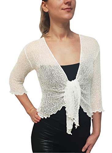 Mimosa Damen gehäkelter Bolero offener Cardigan Glitzer oder einfarbige super Dehnbare Spitzen-Fischnetz-Strickjacke Normal und Übergröße von Mimosa