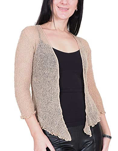 Mimosa Damen gehäkelter Bolero offener Cardigan Glitzer oder einfarbige super Dehnbare Spitzen-Fischnetz-Strickjacke Normal und Übergröße von Mimosa