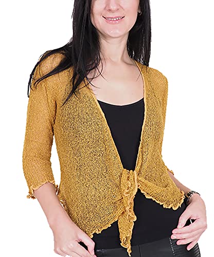 Mimosa Damen gehäkelter Bolero offener Cardigan Glitzer oder einfarbige super Dehnbare Spitzen-Fischnetz-Strickjacke Normal und Übergröße von Mimosa