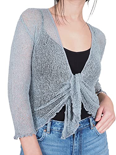 Mimosa Damen gehäkelter Bolero offener Cardigan Glitzer oder einfarbige super Dehnbare Spitzen-Fischnetz-Strickjacke Normal und Übergröße von Mimosa