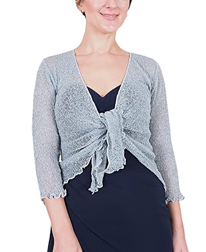 Mimosa Damen gehäkelter Bolero offener Cardigan Glitzer oder einfarbige super Dehnbare Spitzen-Fischnetz-Strickjacke Normal und Übergröße von Mimosa