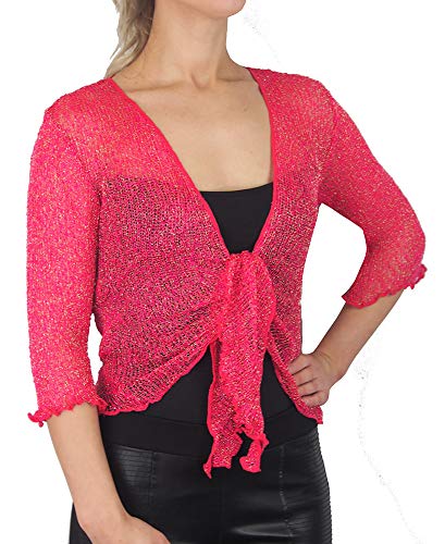 Mimosa Damen gehäkelter Bolero offener Cardigan Glitzer oder einfarbige super Dehnbare Spitzen-Fischnetz-Strickjacke Normal und Übergröße von Mimosa