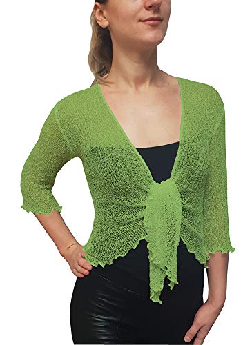 Mimosa Damen gehäkelter Bolero offener Cardigan Glitzer oder einfarbige super Dehnbare Spitzen-Fischnetz-Strickjacke Normal und Übergröße von Mimosa