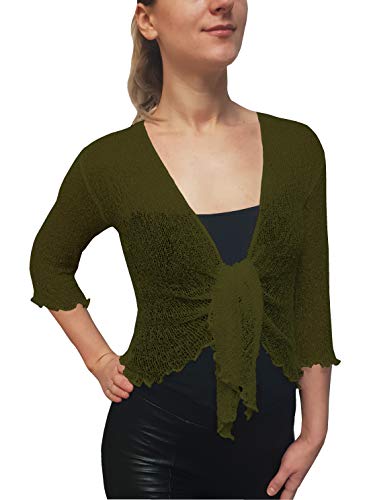 Mimosa Damen gehäkelter Bolero offener Cardigan Glitzer oder einfarbige super Dehnbare Spitzen-Fischnetz-Strickjacke Normal und Übergröße von Mimosa