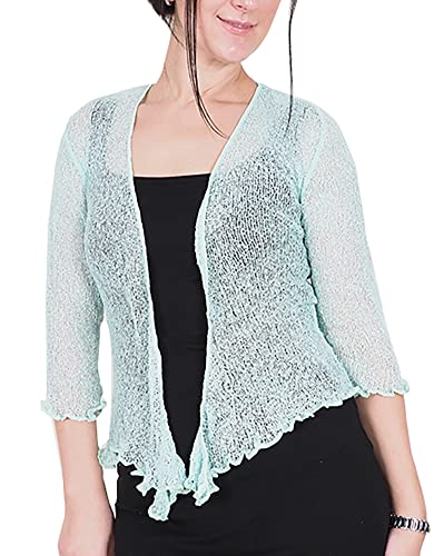 Mimosa Damen gehäkelter Bolero offener Cardigan Glitzer oder einfarbige super Dehnbare Spitzen-Fischnetz-Strickjacke Normal und Übergröße von Mimosa