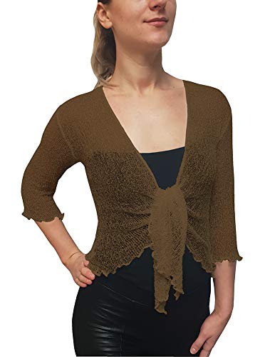 Mimosa Damen gehäkelter Bolero offener Cardigan Glitzer oder einfarbige super Dehnbare Spitzen-Fischnetz-Strickjacke Normal und Übergröße von Mimosa