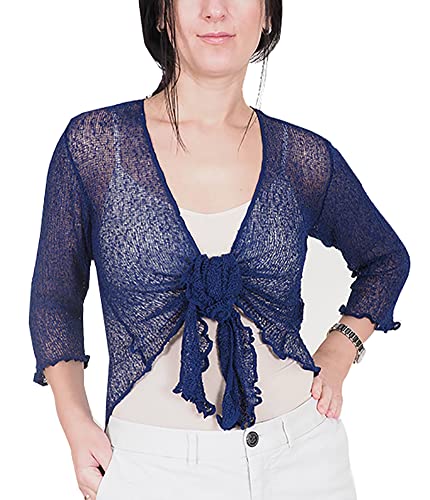 Mimosa Damen gehäkelter Bolero offener Cardigan Glitzer oder einfarbige super Dehnbare Spitzen-Fischnetz-Strickjacke Normal und Übergröße von Mimosa