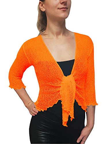 Mimosa Damen gehäkelter Bolero offener Cardigan Glitzer oder einfarbige super Dehnbare Spitzen-Fischnetz-Strickjacke Normal und Übergröße von Mimosa