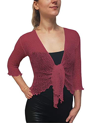 Mimosa Damen gehäkelter Bolero offener Cardigan Glitzer oder einfarbige super Dehnbare Spitzen-Fischnetz-Strickjacke Normal und Übergröße von Mimosa