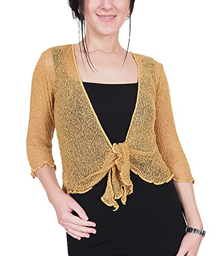 Mimosa Damen gehäkelter Bolero offener Cardigan Glitzer oder einfarbige super Dehnbare Spitzen-Fischnetz-Strickjacke Normal und Übergröße von Mimosa