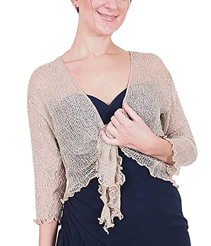 Mimosa Damen gehäkelter Bolero offener Cardigan Glitzer oder einfarbige super Dehnbare Spitzen-Fischnetz-Strickjacke Normal und Übergröße von Mimosa