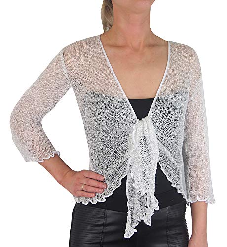 Mimosa Damen gehäkelter Bolero offener Cardigan Glitzer oder einfarbige super Dehnbare Spitzen-Fischnetz-Strickjacke Normal und Übergröße von Mimosa