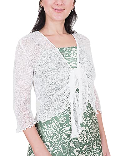 Mimosa Damen gehäkelter Bolero offener Cardigan Glitzer oder einfarbige super Dehnbare Spitzen-Fischnetz-Strickjacke Normal und Übergröße von Mimosa