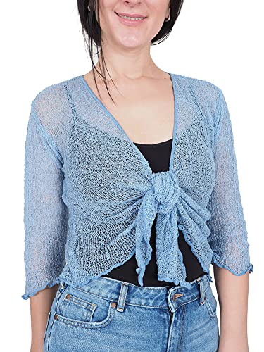 Mimosa Damen gehäkelter Bolero offener Cardigan Glitzer oder einfarbige super Dehnbare Spitzen-Fischnetz-Strickjacke Normal und Übergröße von Mimosa