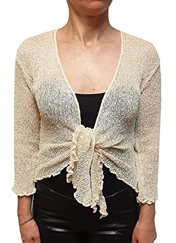 Mimosa Gehäkelter Bolero für Damen, glitzernd oder einfarbig, superdehnbare Spitze, Fischnetz zum Binden an der Taille, Bolero, offene Strickjacke, passend für UK 6 28 Mimosa Gehäkelter Bolero für Damen, glitzernd oder einfarbig, superdehnbare Spitze, Fischnetz zum Binden an der Taille, Bolero, offene Strickjacke, passend für UK 6 28 von Mimosa
