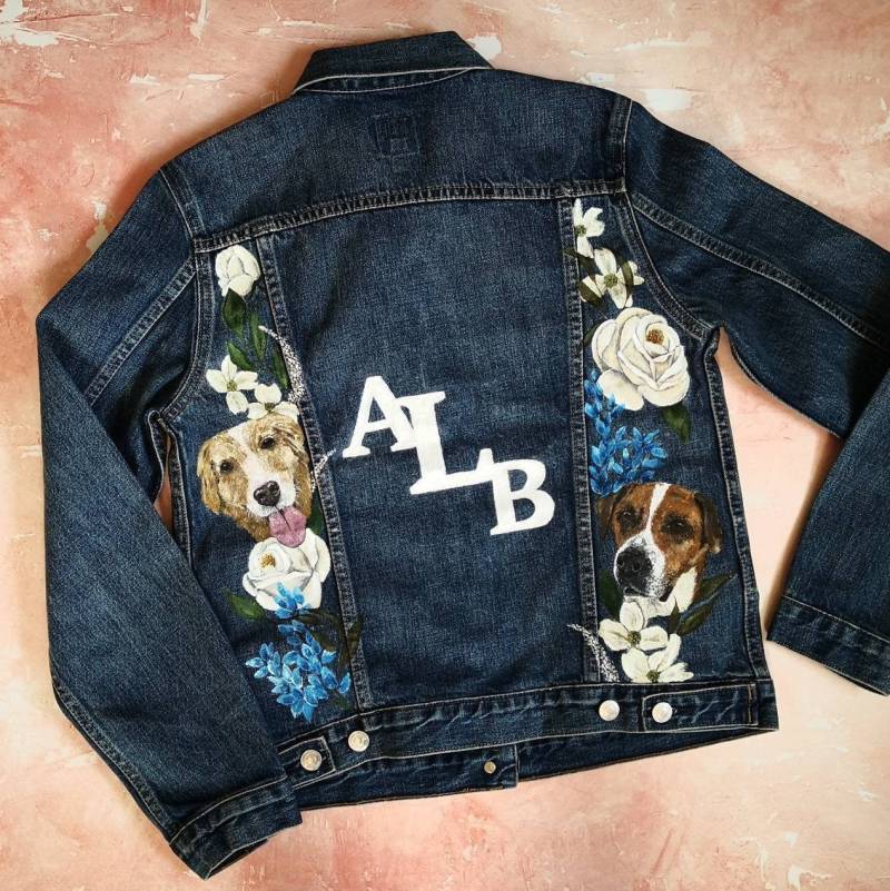 Personalisierte Handgemalte Hochzeitsjacke, Personalisierte Hundemalerei Jacke, Brautjacke, Jeansjacke Oder Lederjacke Mit Monogramm von LoveFromMimosa
