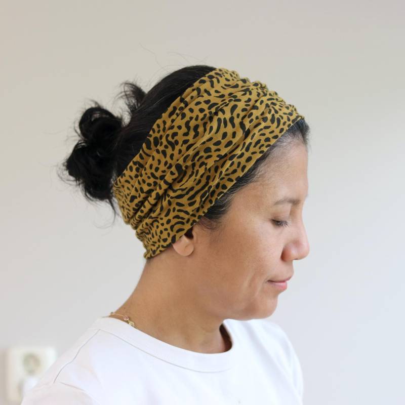 Breites Jersey-Baumwoll-stirnband - Ockerbraunes, Dehnbares Kopftuch Kopfbedeckung Mit Bohème-Muster Haaraccessoire Für Yoga Und Alltag von MimpiByMeka